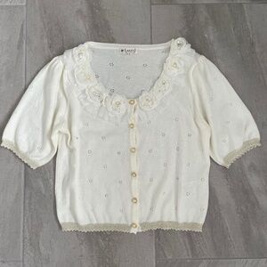 Axes Femme Pointelle Cotton Blend Cardigan